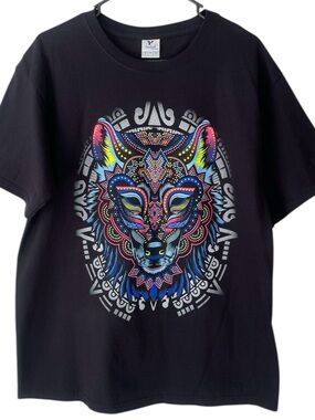Neon Huichol Lobo Wolf Tee
